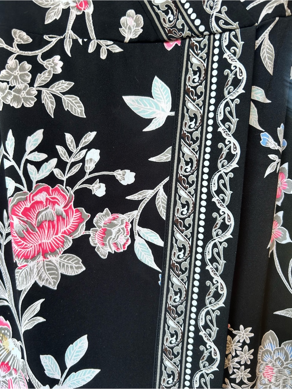 INC International Concepts Black with Pink Floral Print Wrap Dress 3/4 Sleeve - Picture 2 of 4